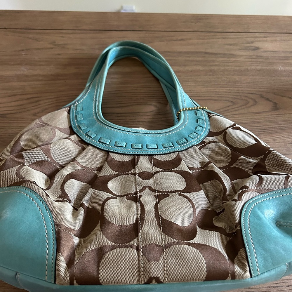 Coach Tan and Teal Hobo Bag